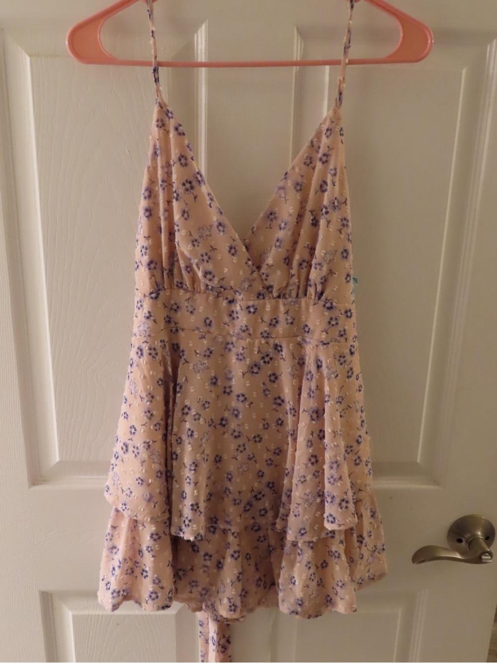 ILLA ILLA Pink Spaghetti Strap Floral Romper with Purple Blossoms